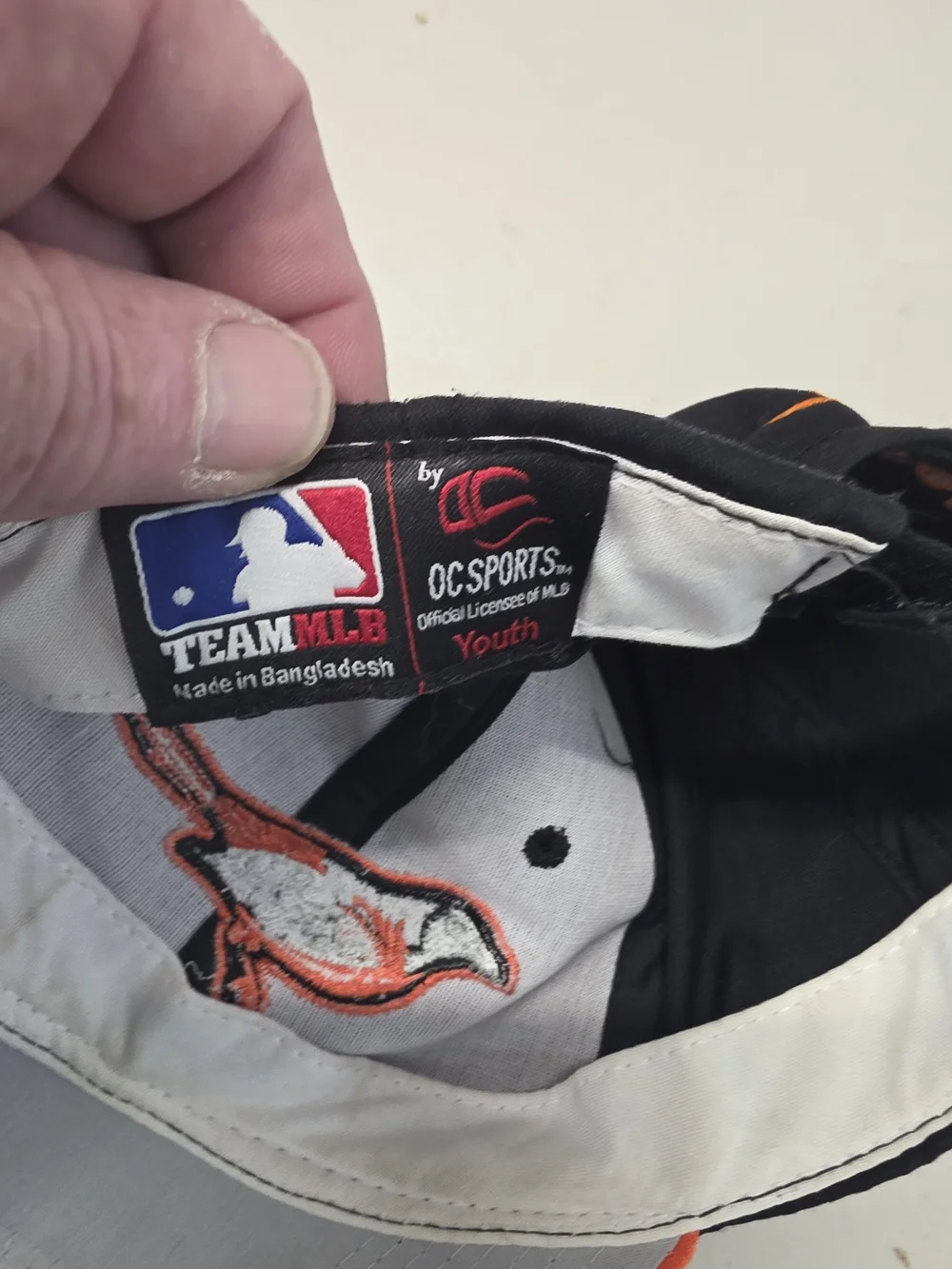 Kids Black and Orange Baseball Cap with Embroidered Bird -